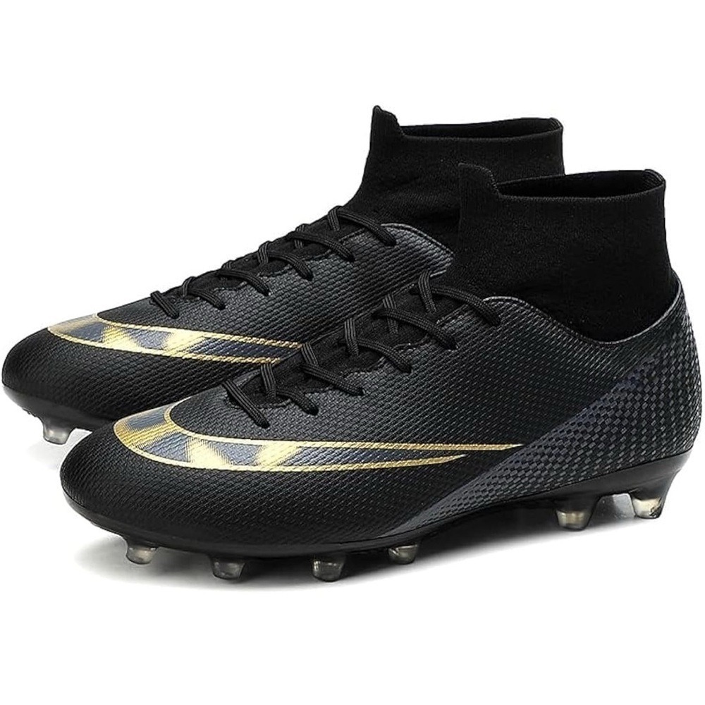 Kixshopping Youth Big Kids Soccer Cleats Black Gold Firm Ground Shoes Size 10